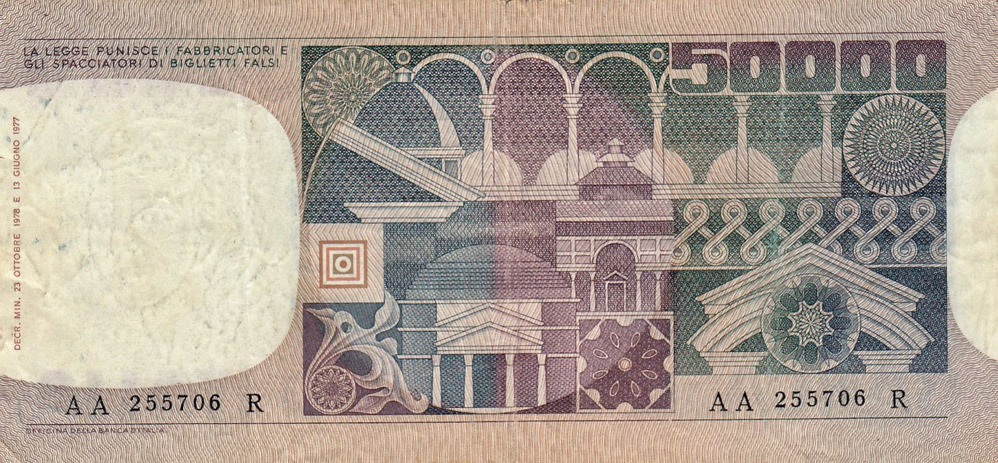 ITALY P.107a 1977 50,000 Lire VF