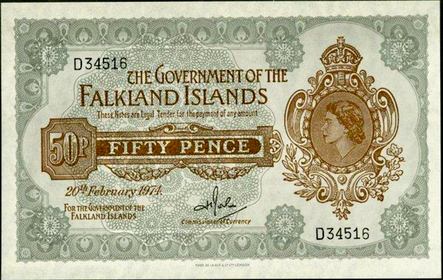 FALKLAND ISLANDS P.10b 1974 50 Pence GEM UNC 66 EPQ