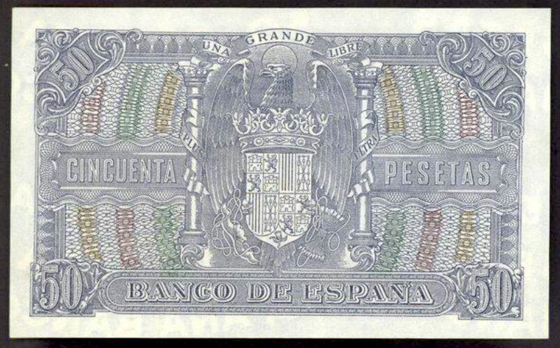 SPAIN P.117a 1943 50 Peseta Choice 58 EPQ AUNC