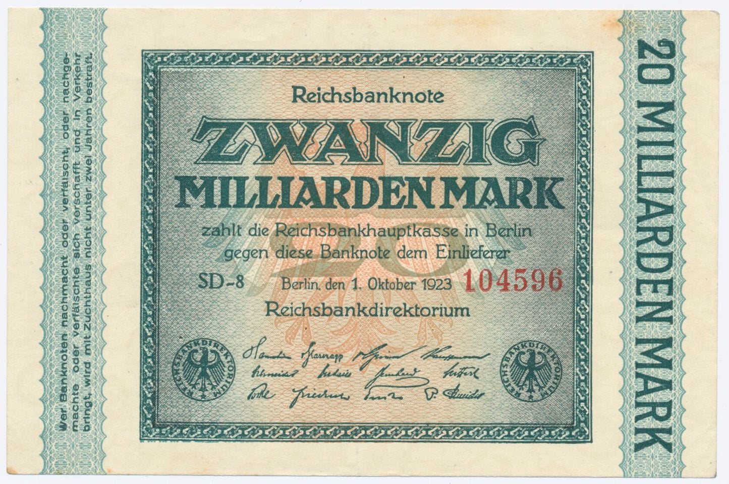GERMANY P.118c 1923 20,000,000,000 Mark EF