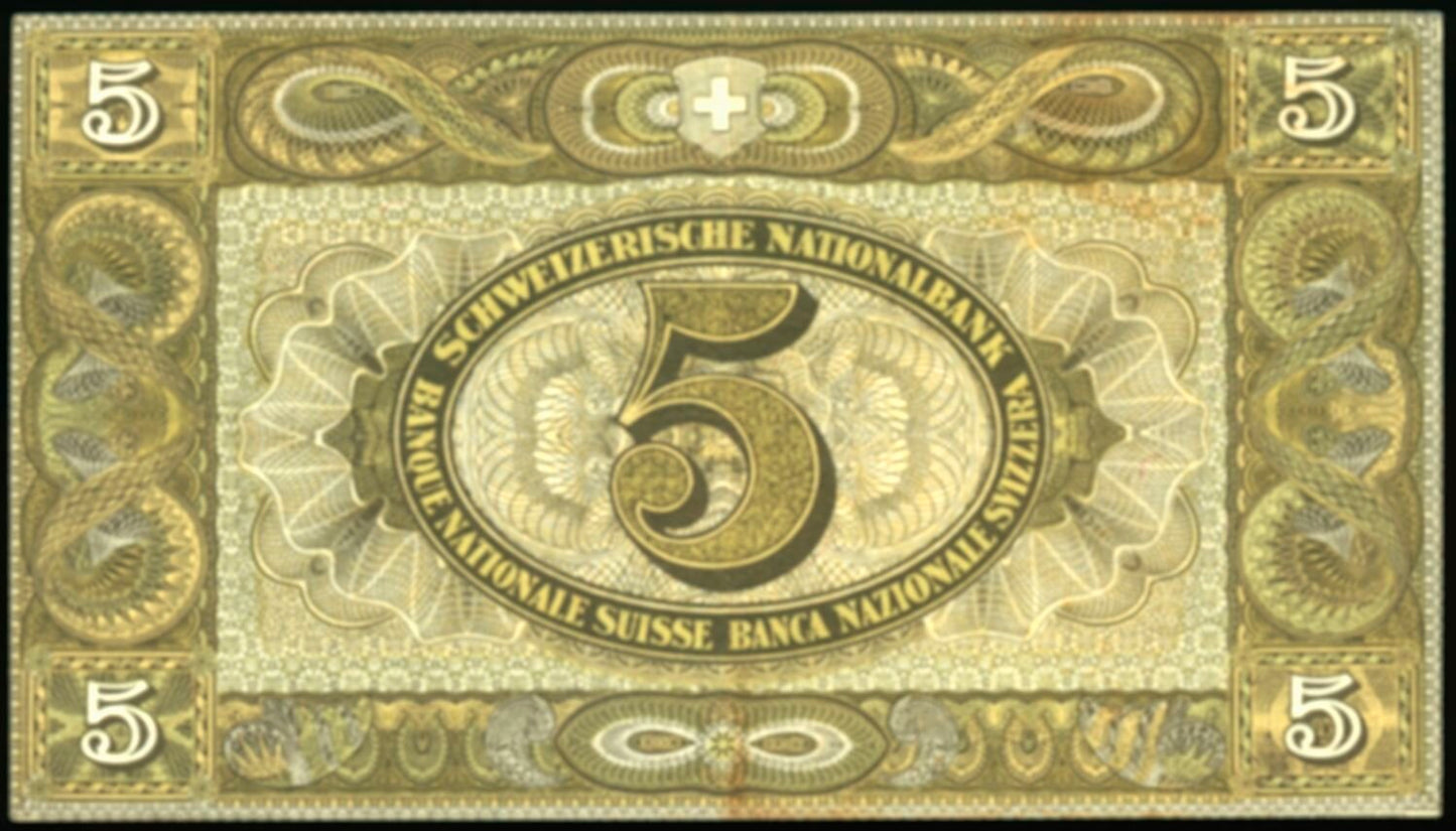 SWITZERLAND P.11h 1936 5 Franken F
