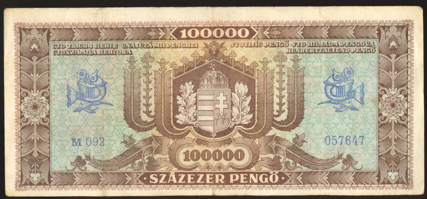 HUNGARY P.127 1946 100,000 Pengo NEF