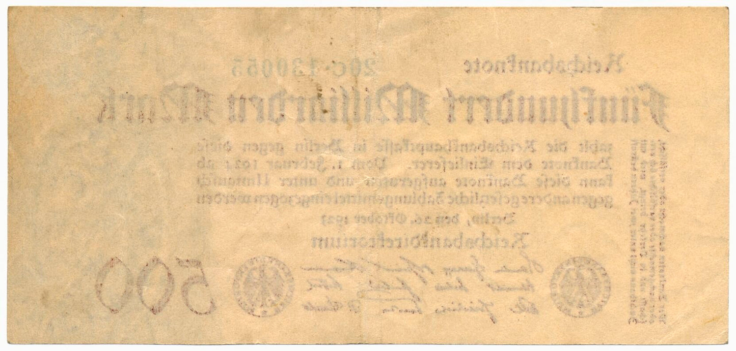 GERMANY P.127b 1923 500,000,000,000 Mark VF