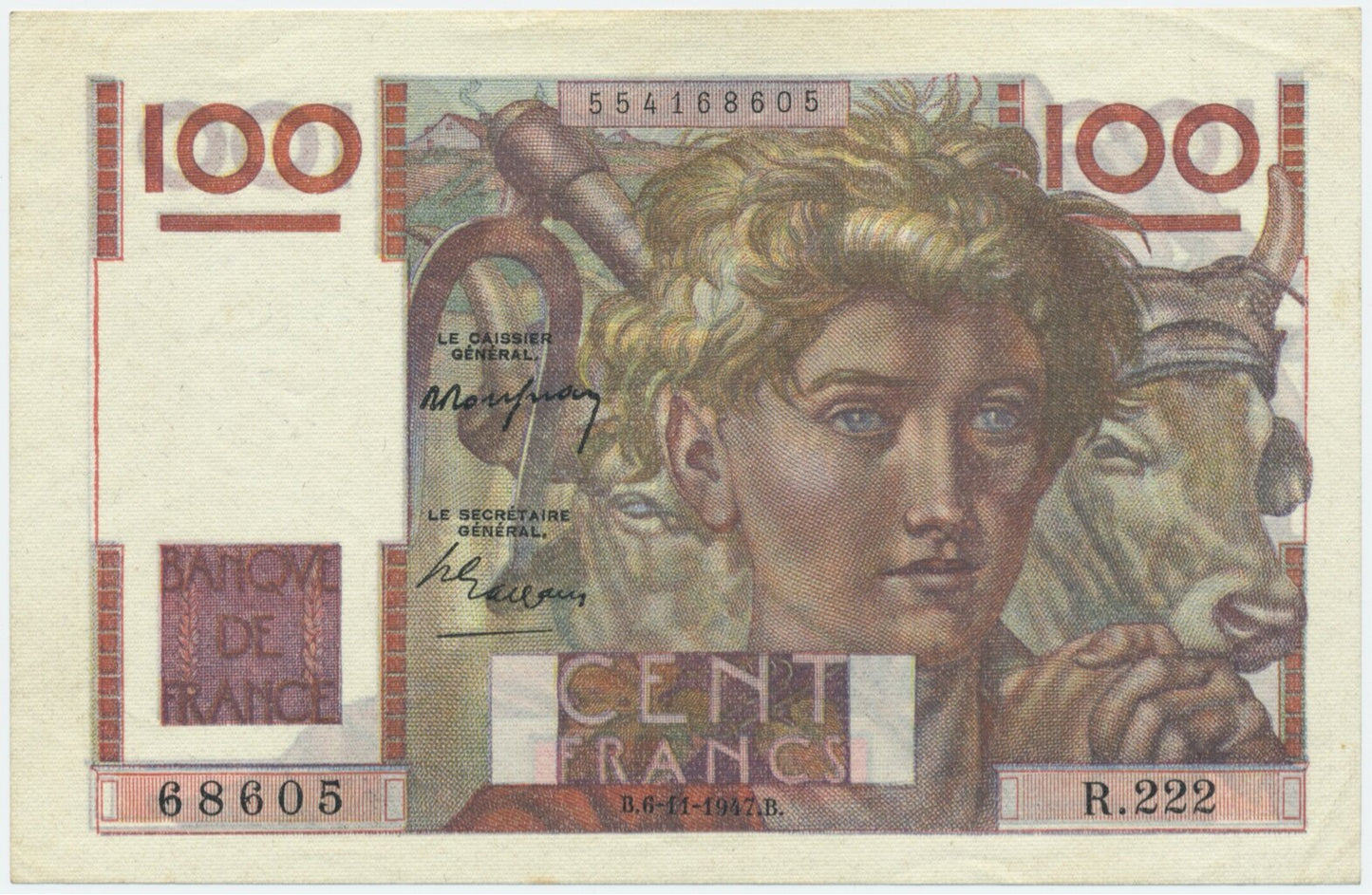 FRANCE P.128b 1947 100Fr Rousseau, Gargam UNC