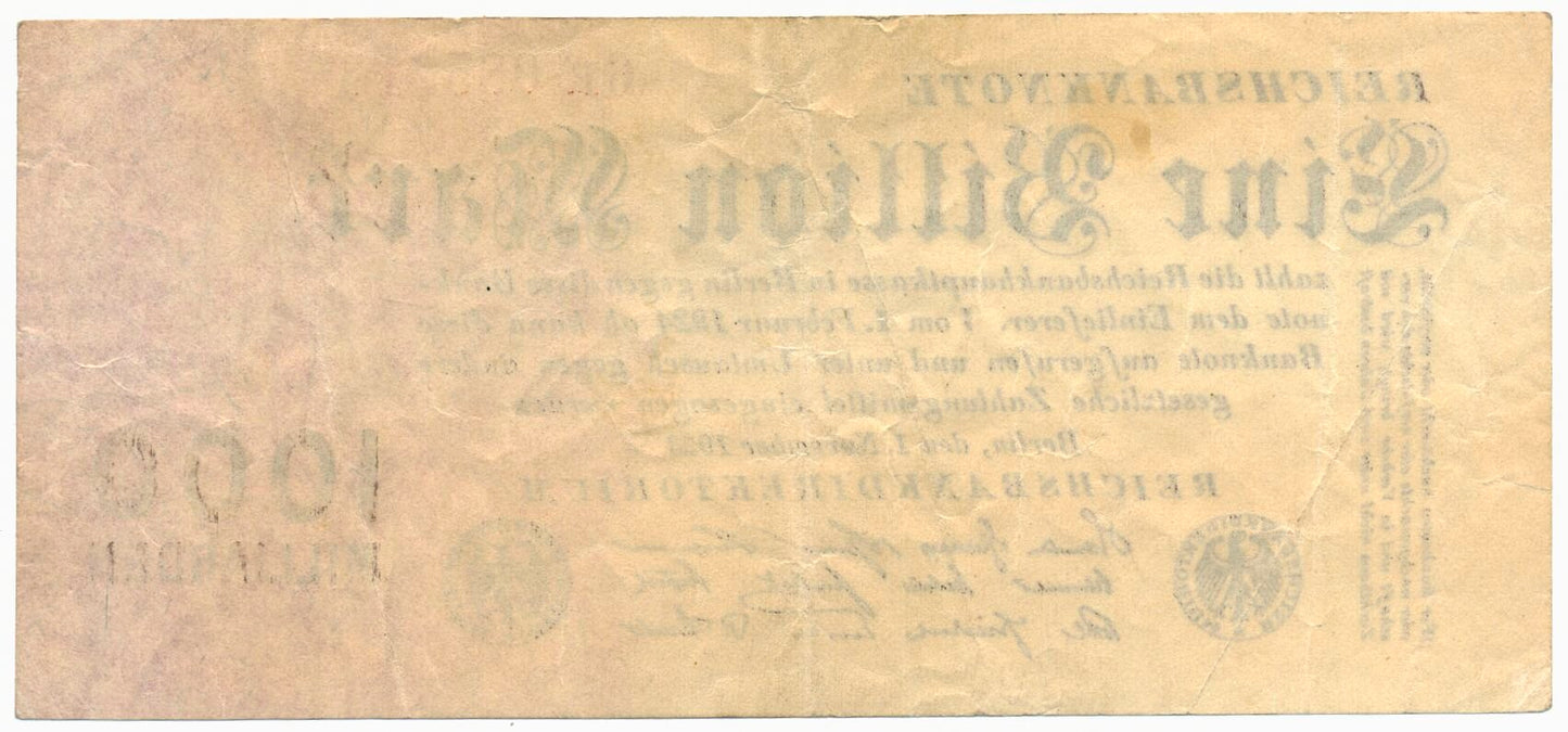 GERMANY P.129 1923 1,000,000,000,000 Mark AVF