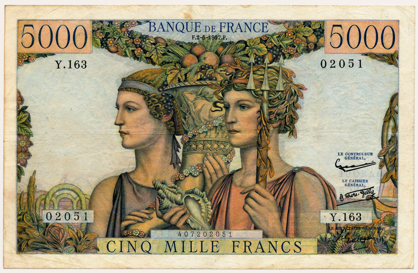 FRANCE P.131d 1957 5,000Fr Gouin d'Ambrieres, Favre-Gilly, Gargam AVF