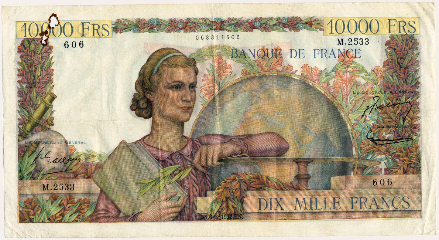 FRANCE P.132d France 1952 10,000Fr Belin, Gouin d'Ambrieres, Gargam VF