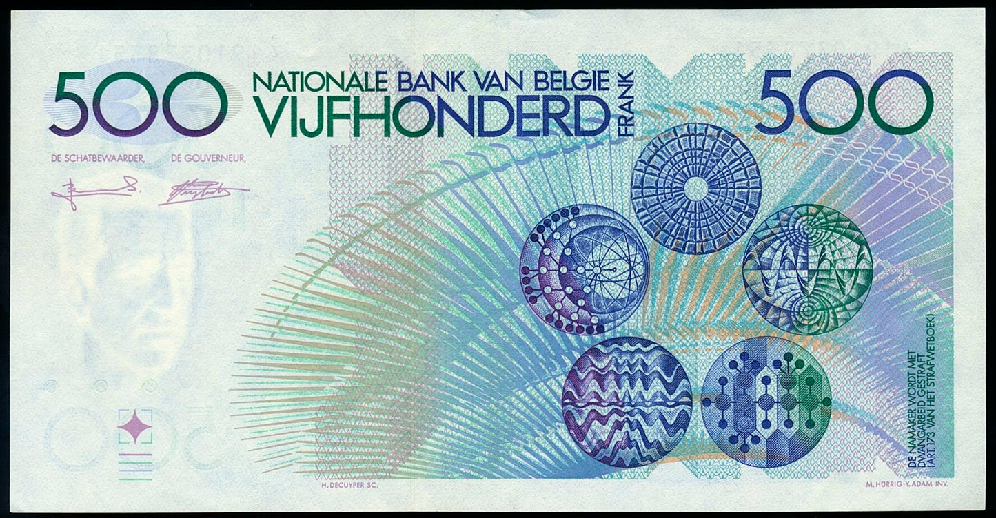BELGIUM P.141a 1980 500 Francs EF