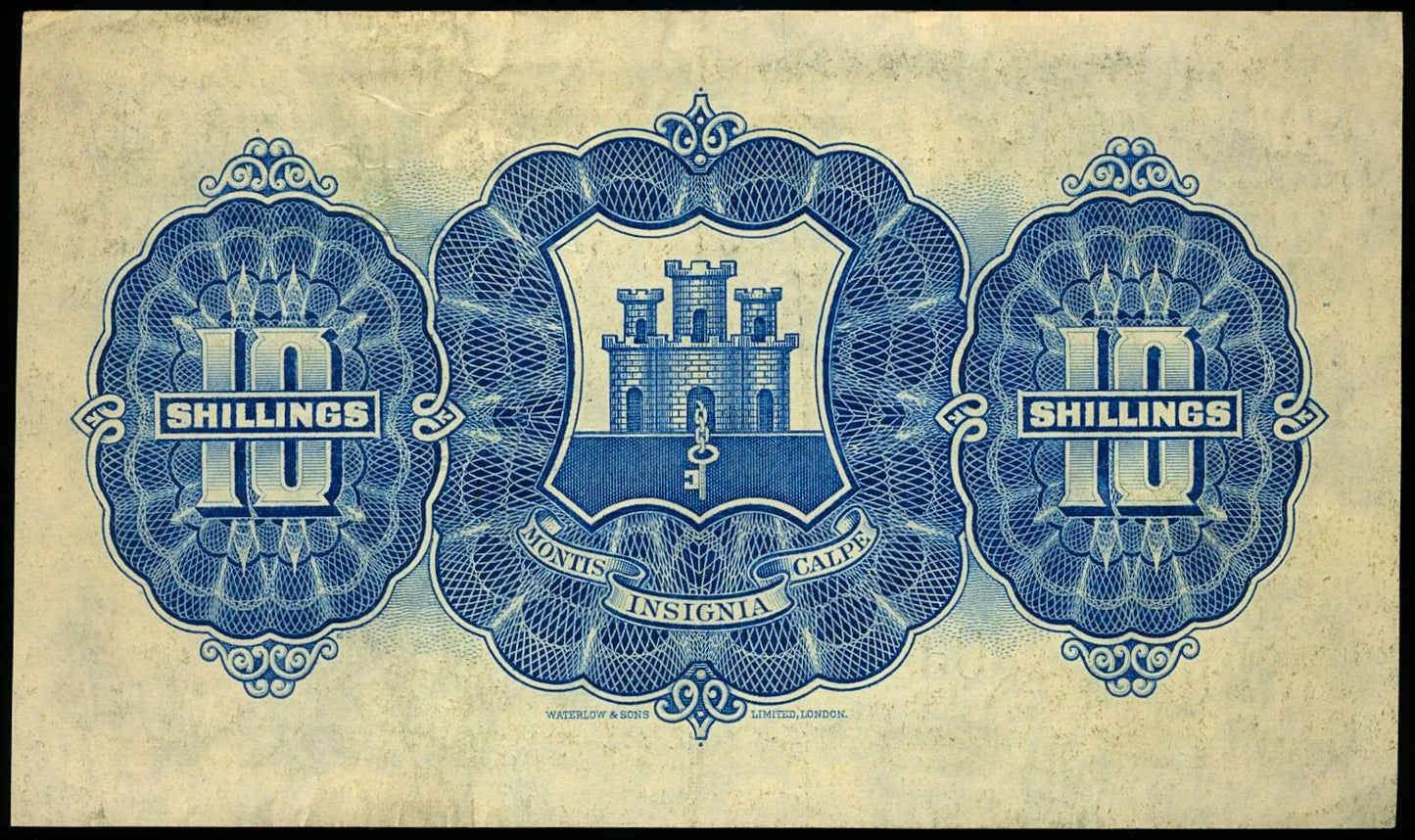 GIBRALTAR P.14b 1942 10 Shillings C AUNC 55