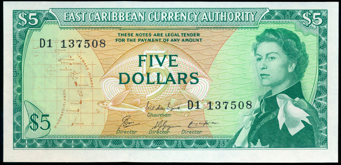EAST CARIBBEAN P.14g 1965 $5 GEM UNC 65 EPQ