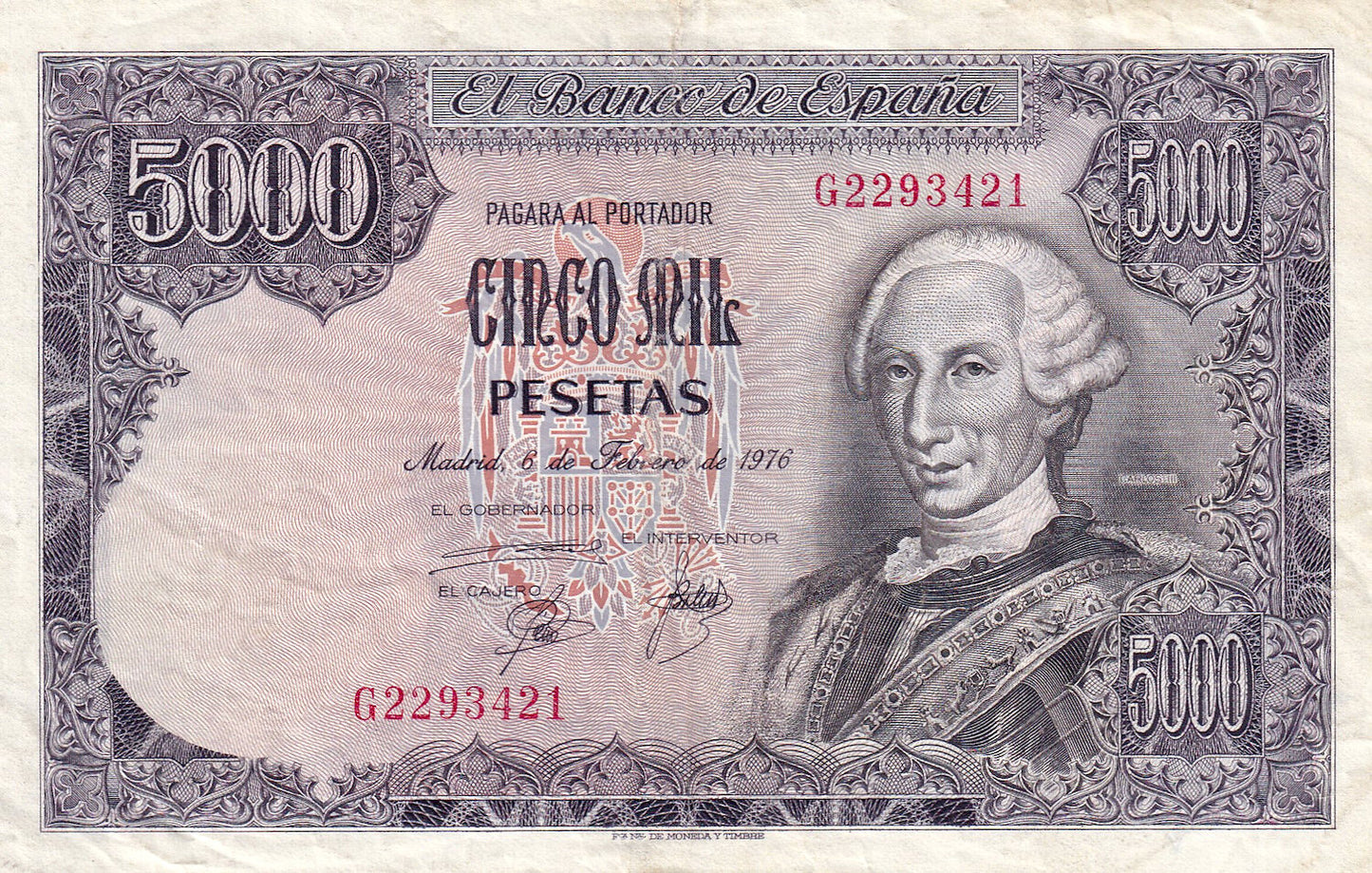 SPAIN P.155 1976 5000 Peseta EF
