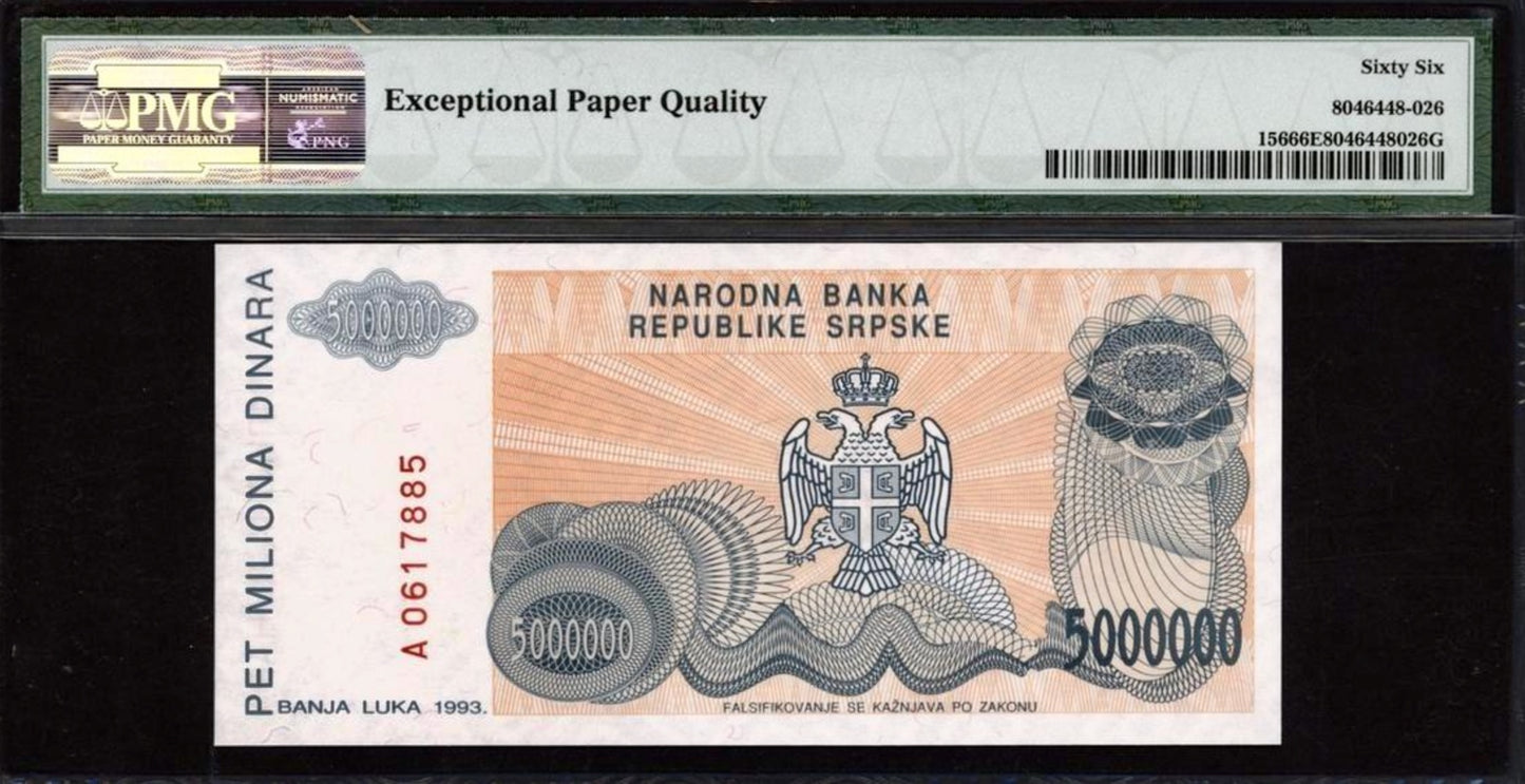 BOSNIA HERZEGOVINA P.156 1993 5,000,000 Dinara GEM 66 UNC