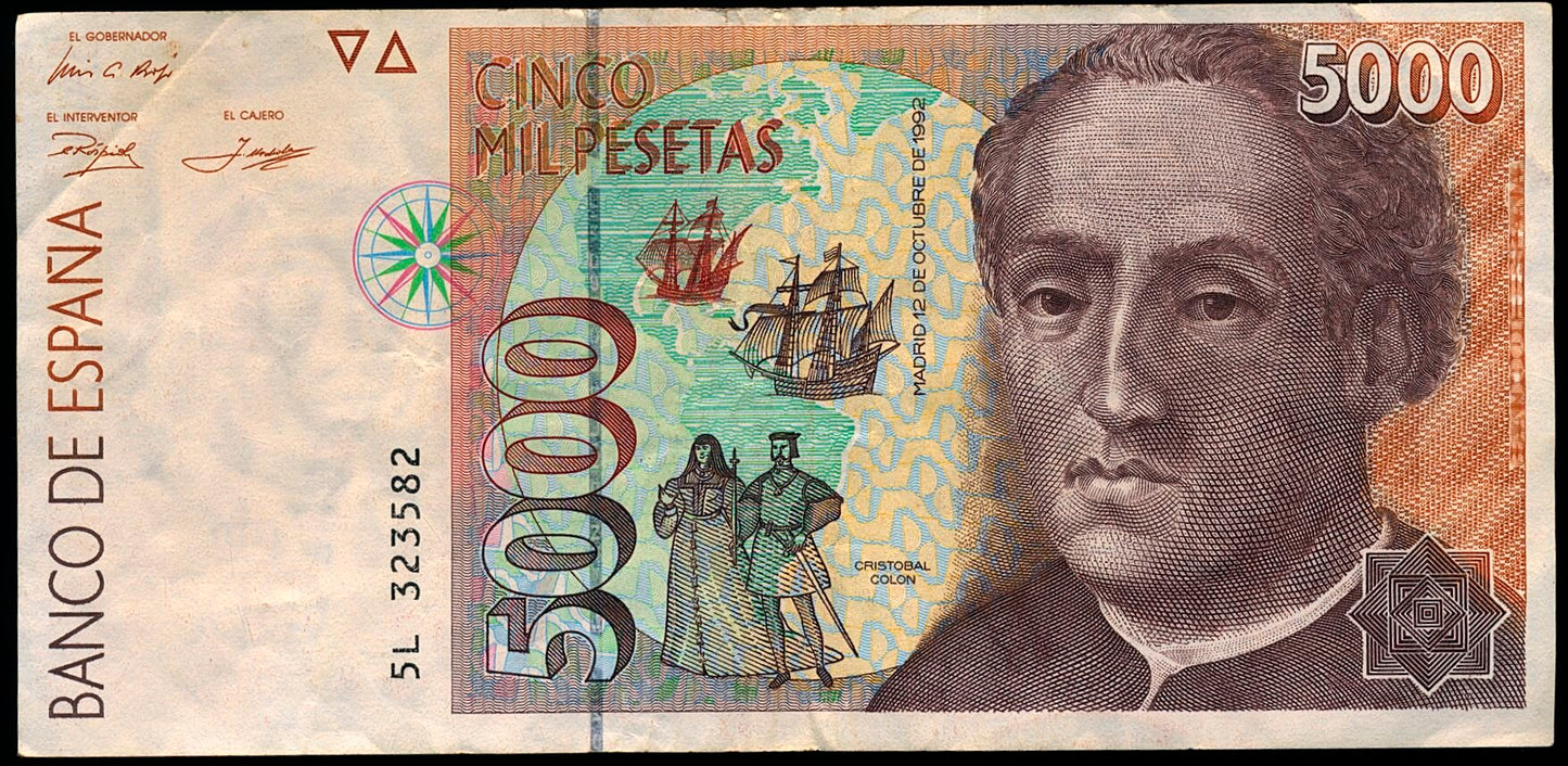 SPAIN P.165 1992 5000 Peseta EF