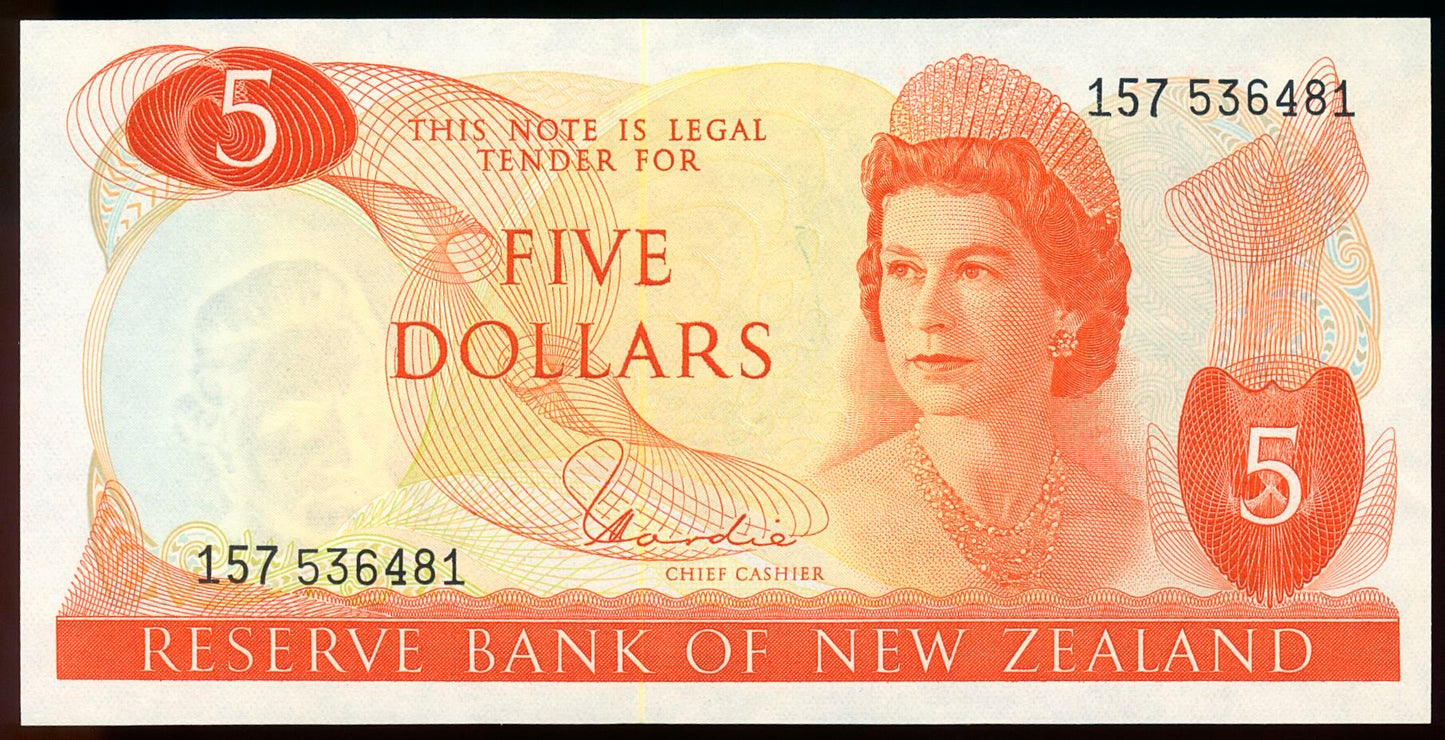 NEW ZEALAND P.165d 1967-1981 $5 UNC