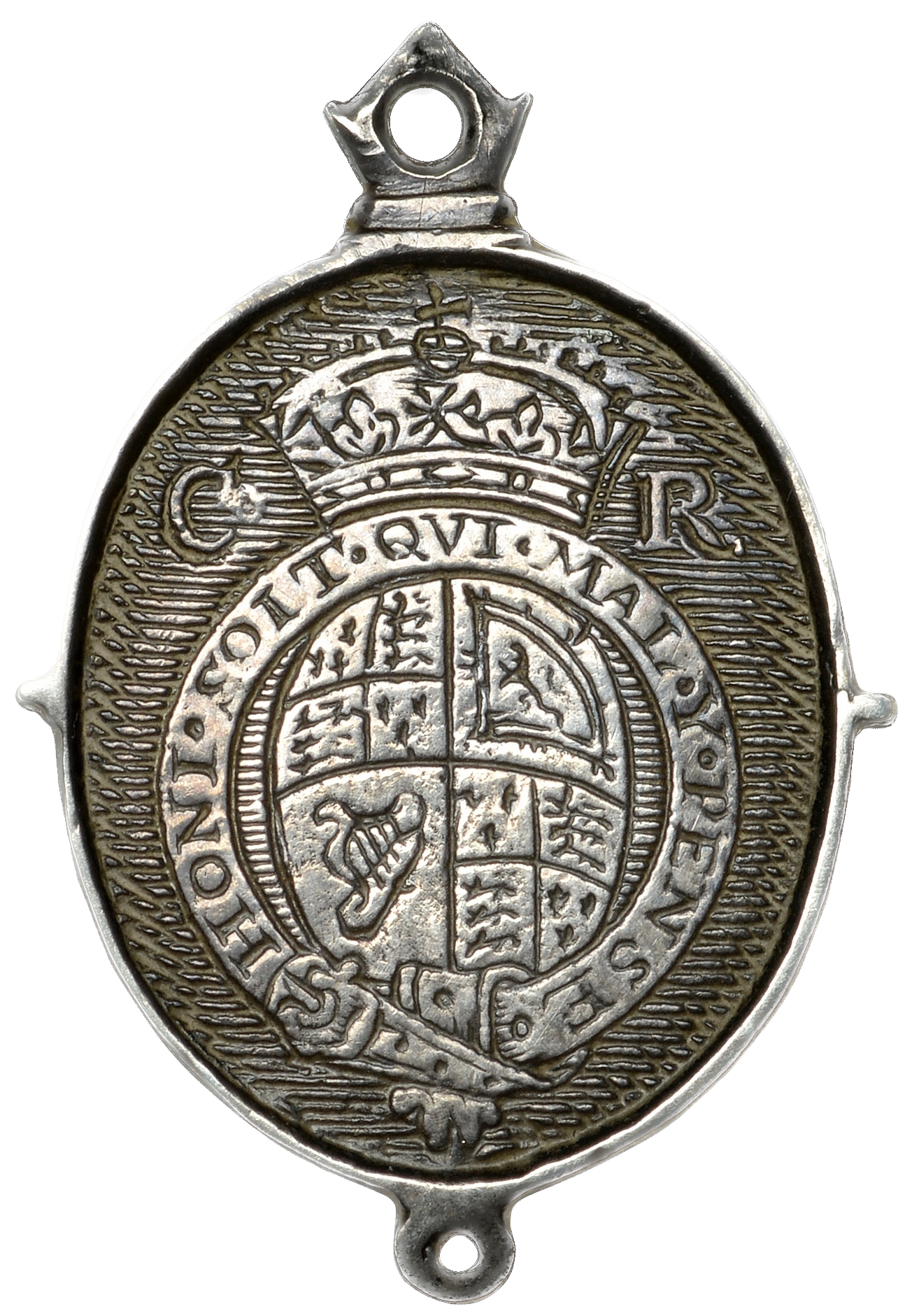1649 (c) Charles II Royalist silver badge 26mm*22mm issued in exile MI 439/6 E206 NEF