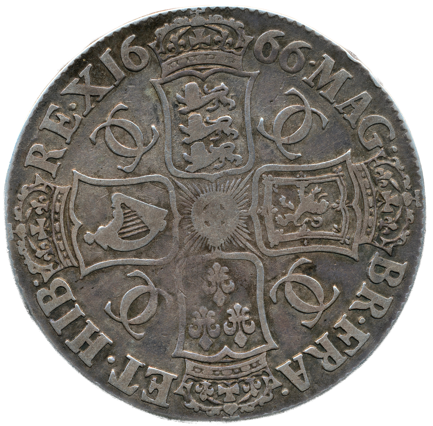 1666 Crown Second bust variety S3356 ESC 369 RE.X error Very rare (R2) F/GF