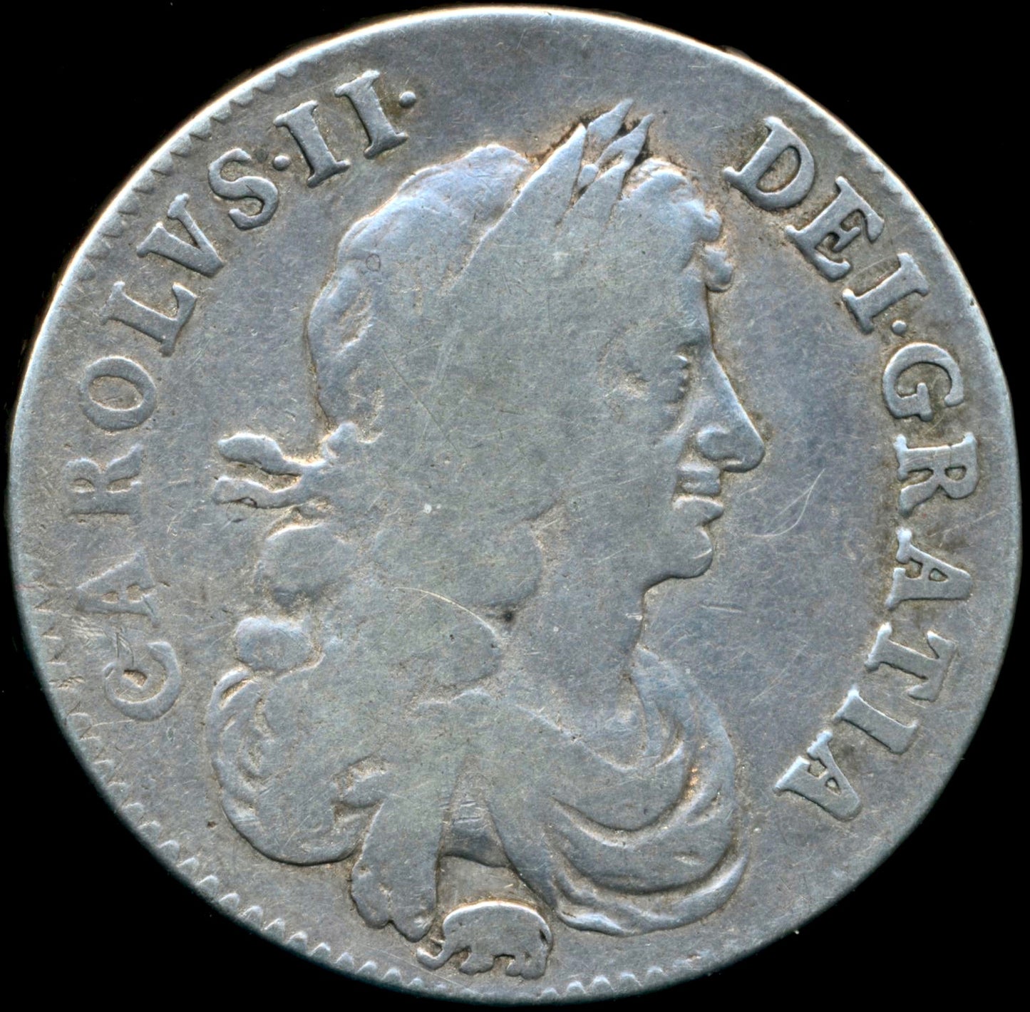 1666/4 Halfcrown Third bust Edge XVIII Elephant below S3364 ESC 447 Extremely rare (R3) F