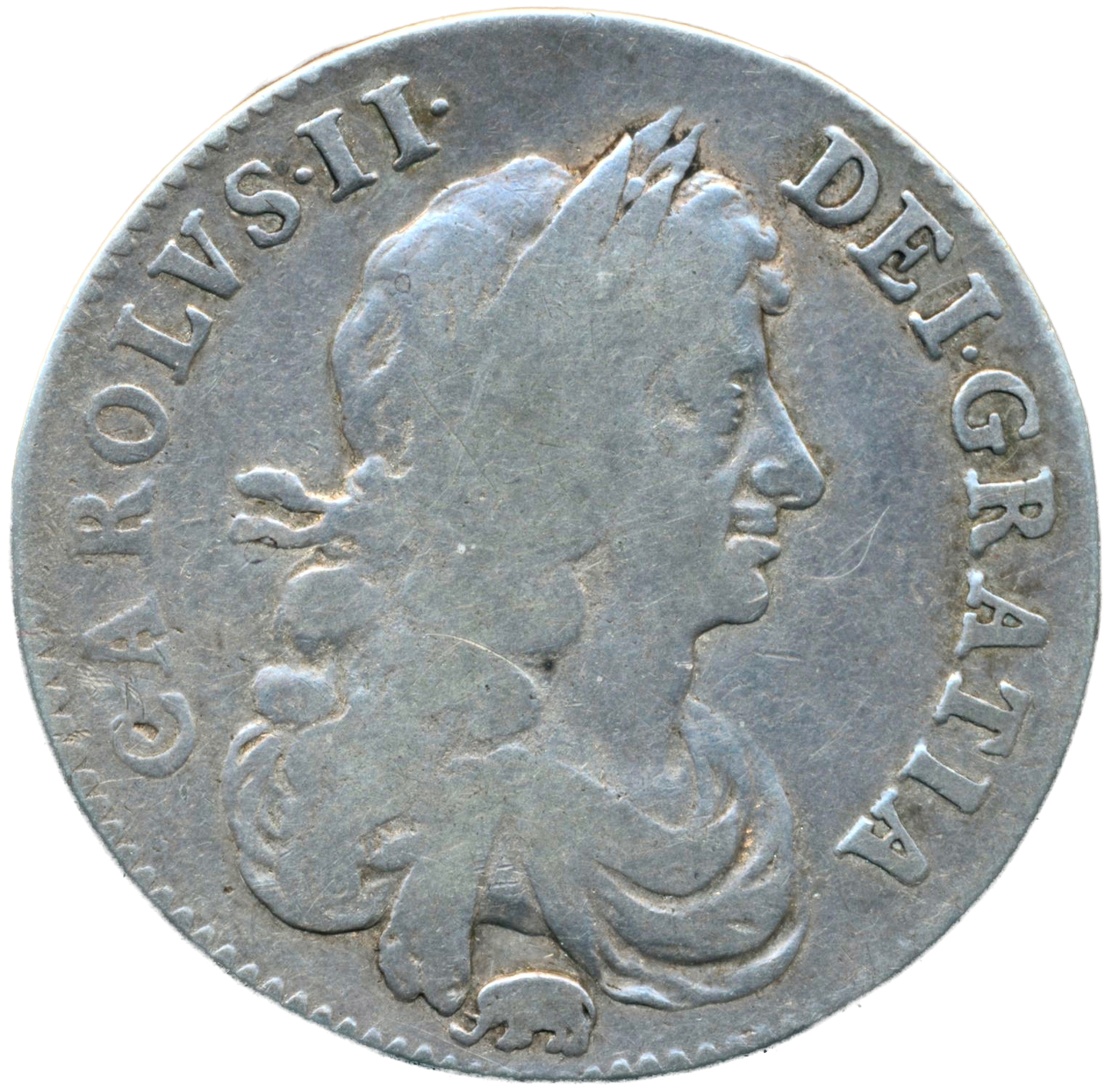 1666/4 Halfcrown Third bust Edge XVIII Elephant below S3364 ESC 447 Extremely rare (R3) F