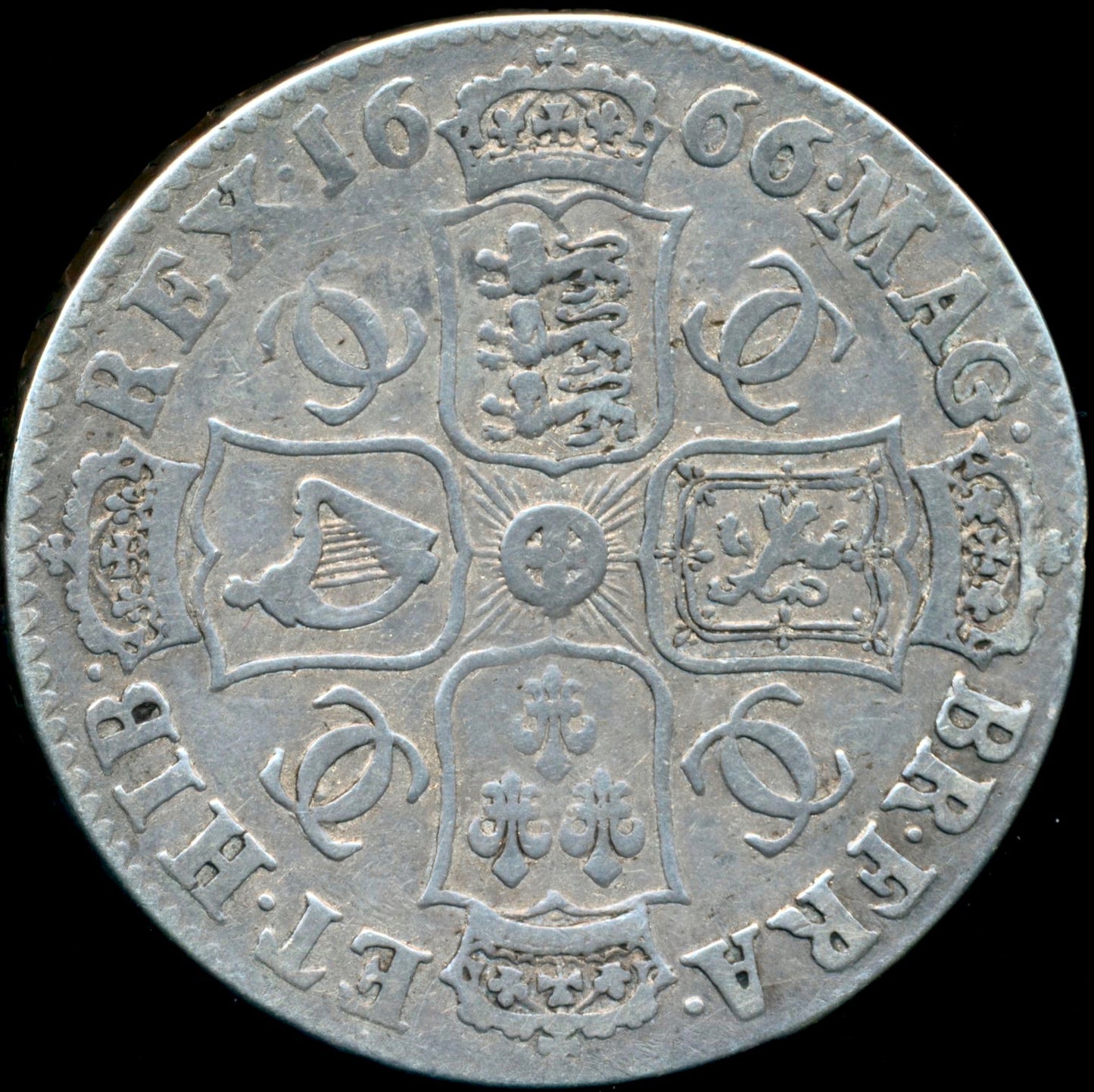 1666/4 Halfcrown Third bust Edge XVIII Elephant below S3364 ESC 447 Extremely rare (R3) F