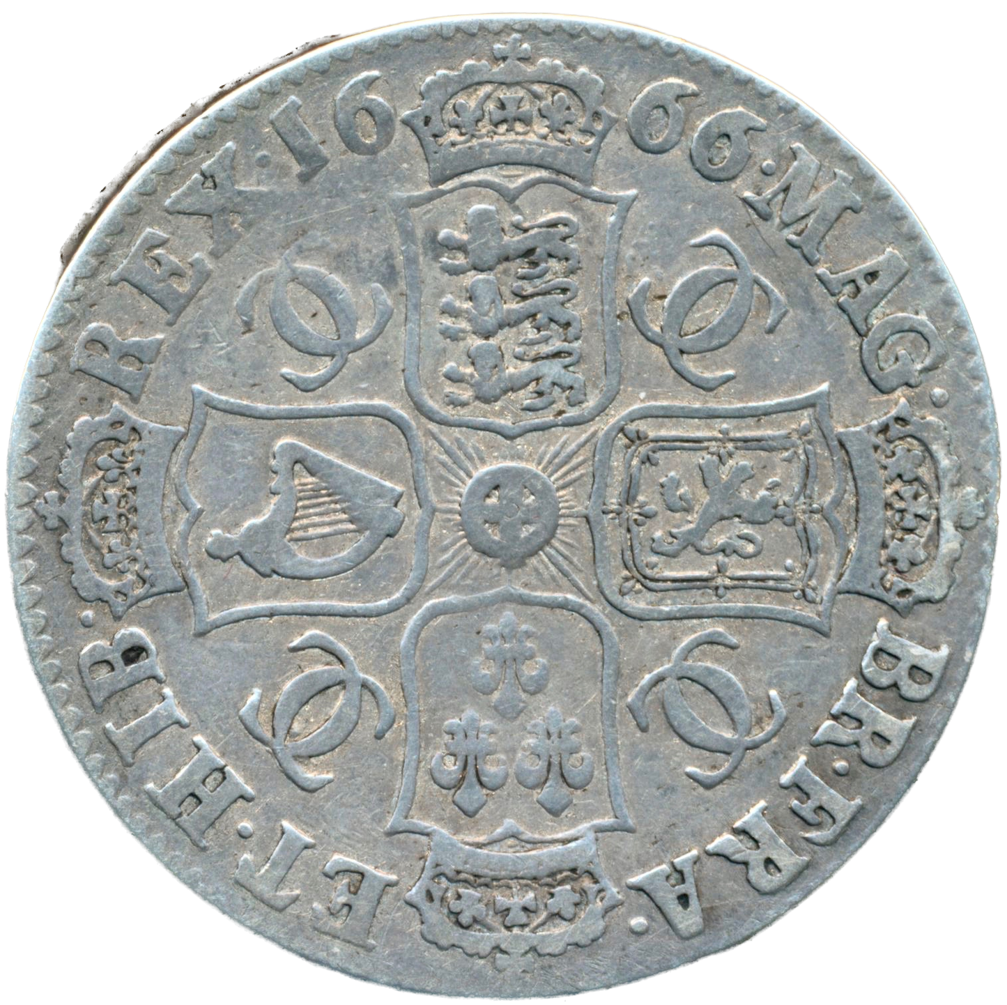 1666/4 Halfcrown Third bust Edge XVIII Elephant below S3364 ESC 447 Extremely rare (R3) F