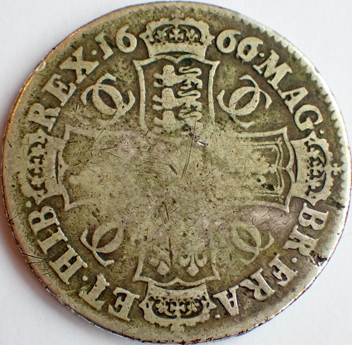 1666/4 Halfcrown Third bust Edge XVIII S3363 ESC 446 Excessively rare (R5) Fair