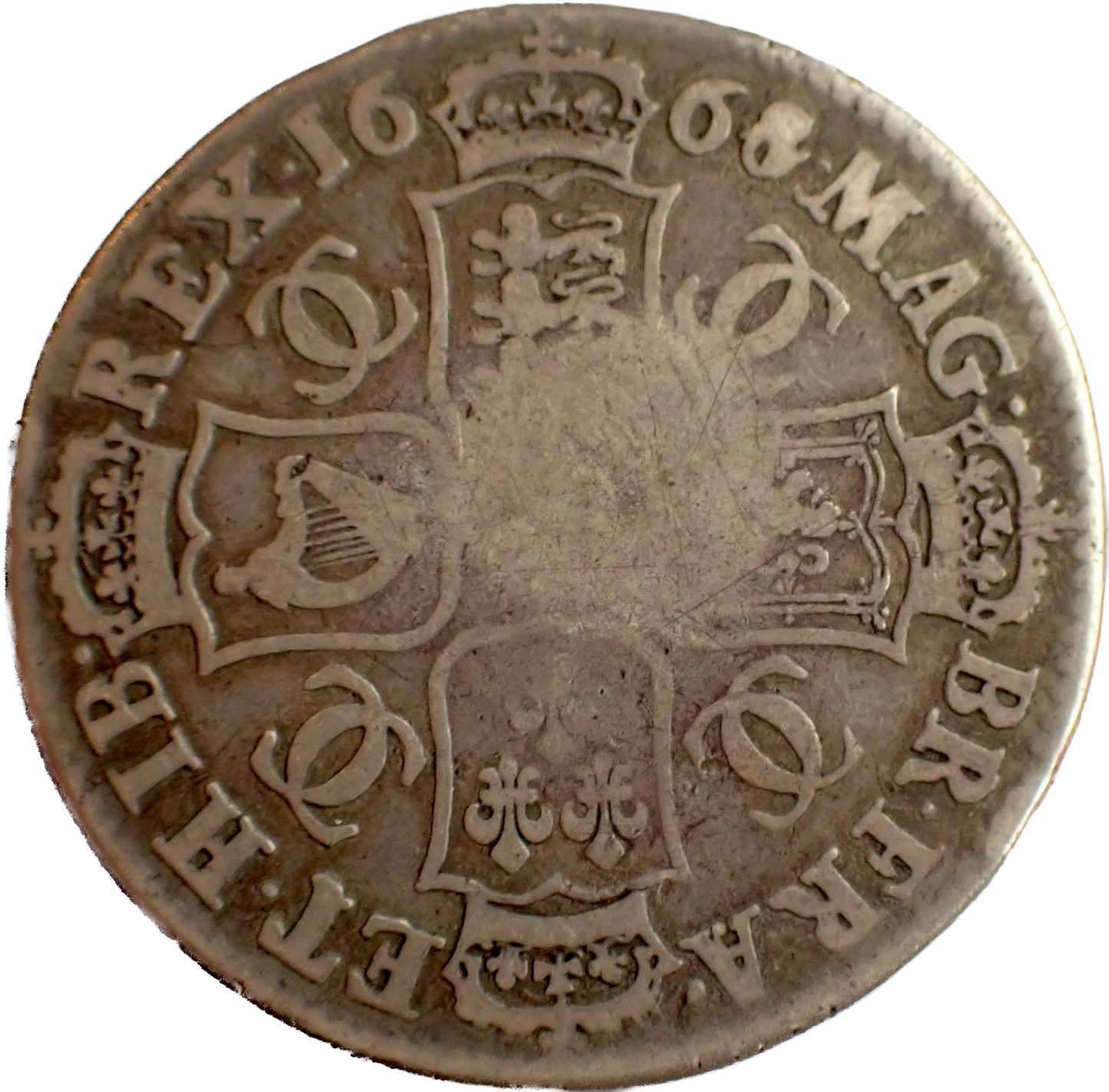 1668/4 Halfcrown Third bust Edge VICESIMO S3365 ESC 449 V over S Very rare (R2) NF