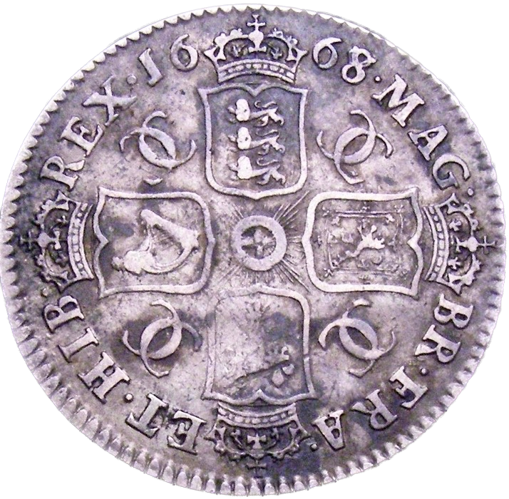 1668/7 Shilling Second bust S3375 ESC 513 Very rare (R2) AVF