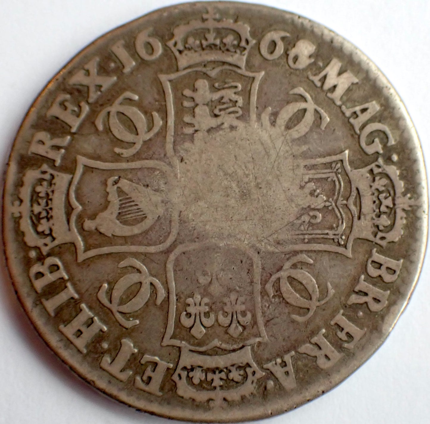 1668/4 Halfcrown Third bust Edge VICESIMO S3365 ESC 449 V over S Very rare (R2) NF