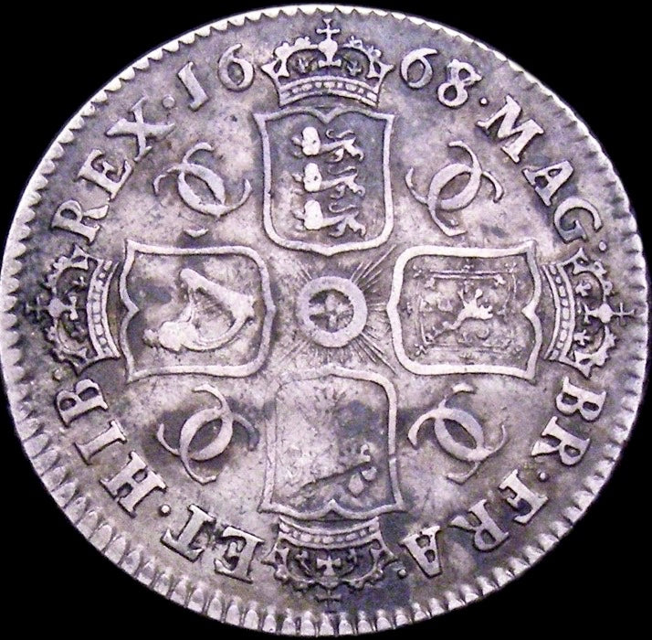 1668/7 Shilling Second bust S3375 ESC 513 Very rare (R2) AVF