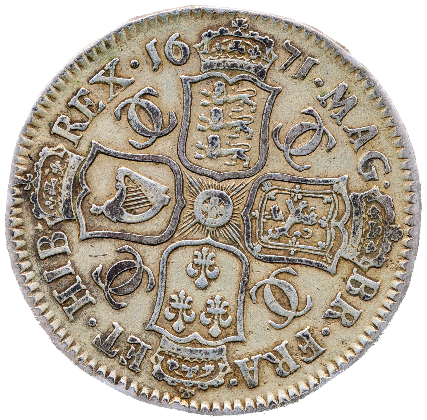 1671 Halfcrown Third bust variety Edge V. TERTIO S3366 ESC 457 GF/AVF