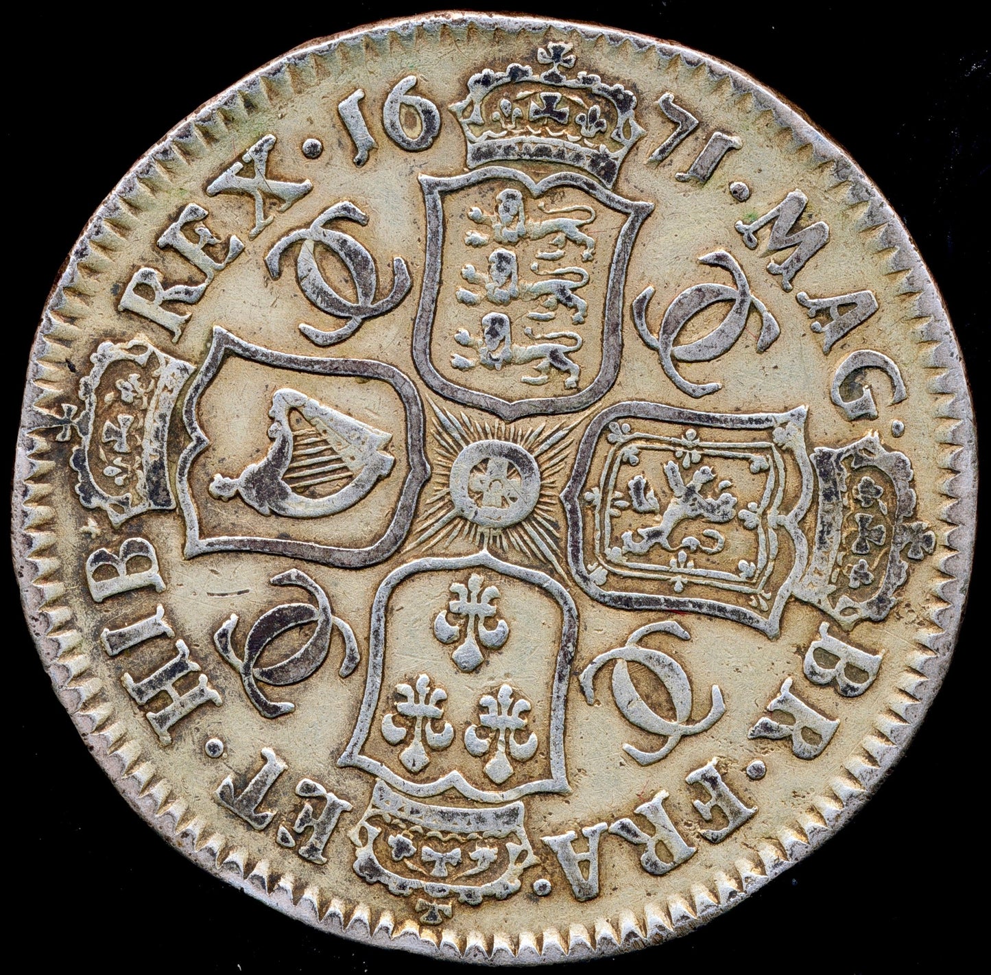 1671 Halfcrown Third bust variety Edge V. TERTIO S3366 ESC 457 GF/AVF