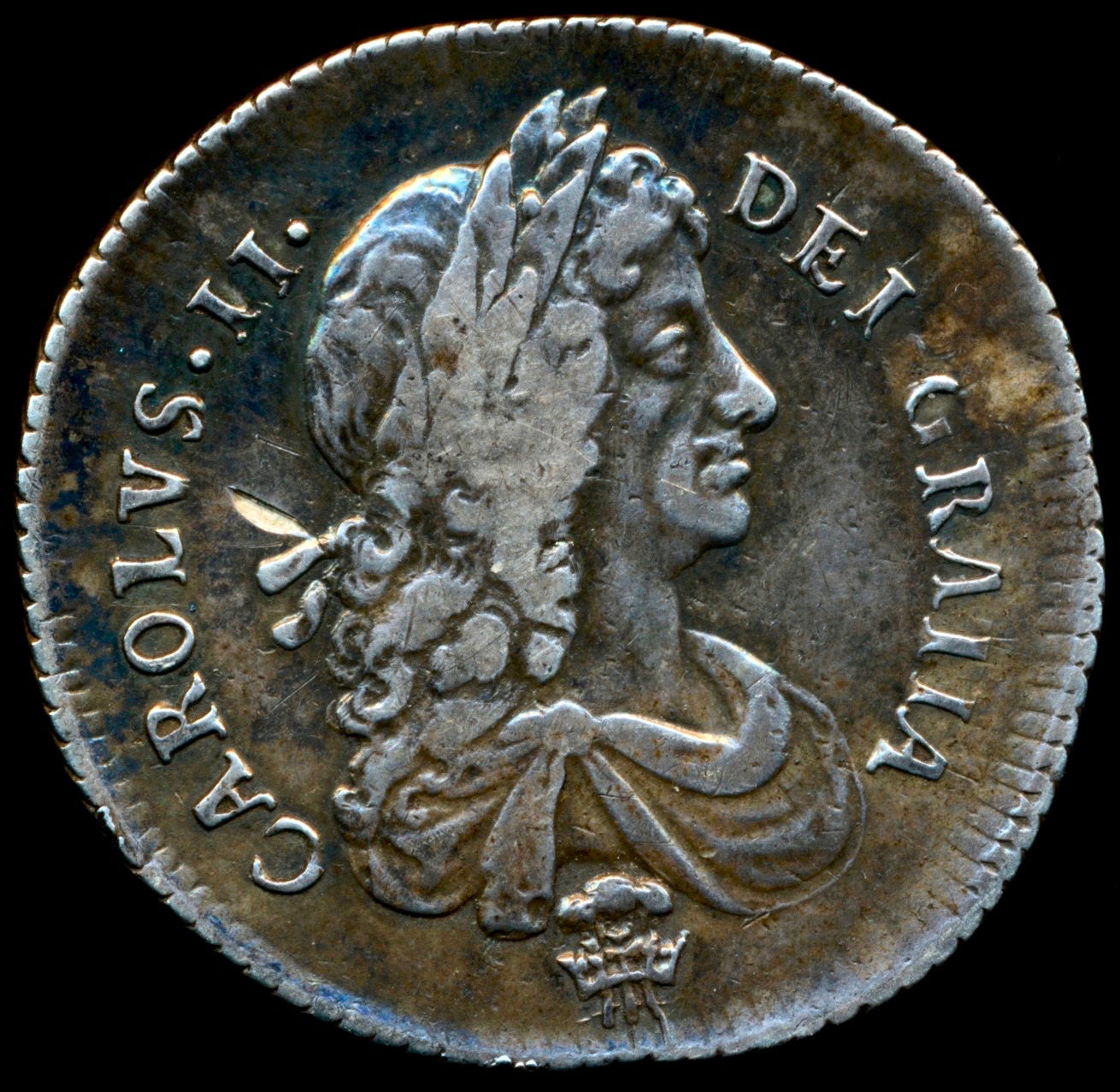 1671 Shilling Second bust Plume below bust S3376 ESC 520 Very rare (R2) GVF
