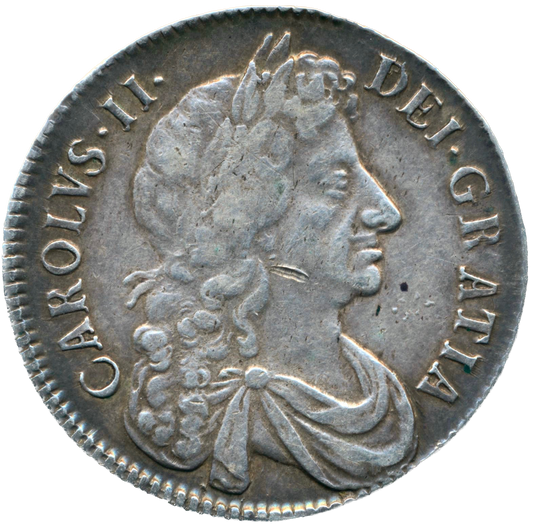 1673 Halfcrown Fourth bust Edge V. QVINTO S3367 ESC 463 Rare GVF/NEF