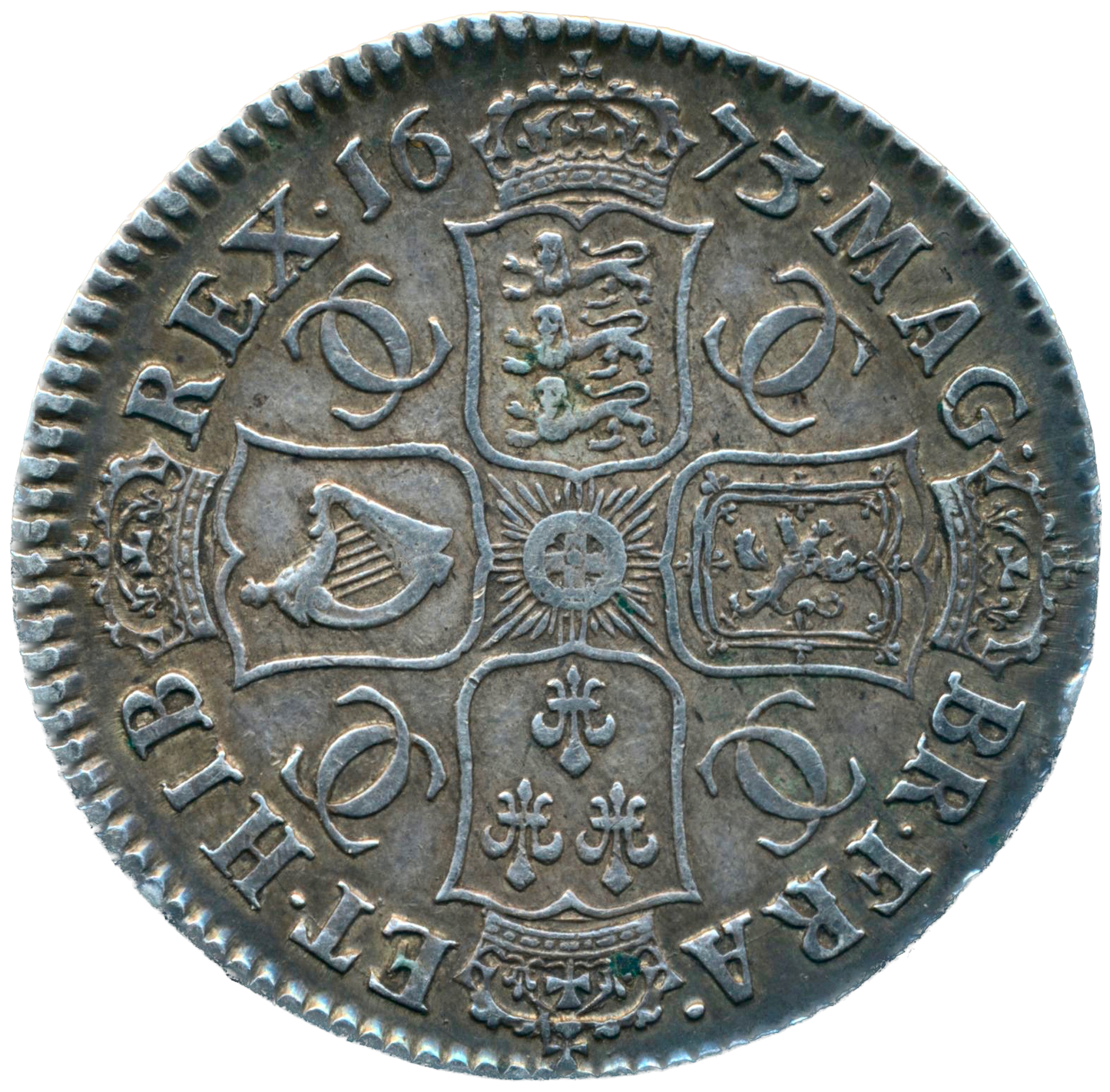 1673 Halfcrown Fourth bust Edge V. QVINTO S3367 ESC 463 Rare GVF/NEF