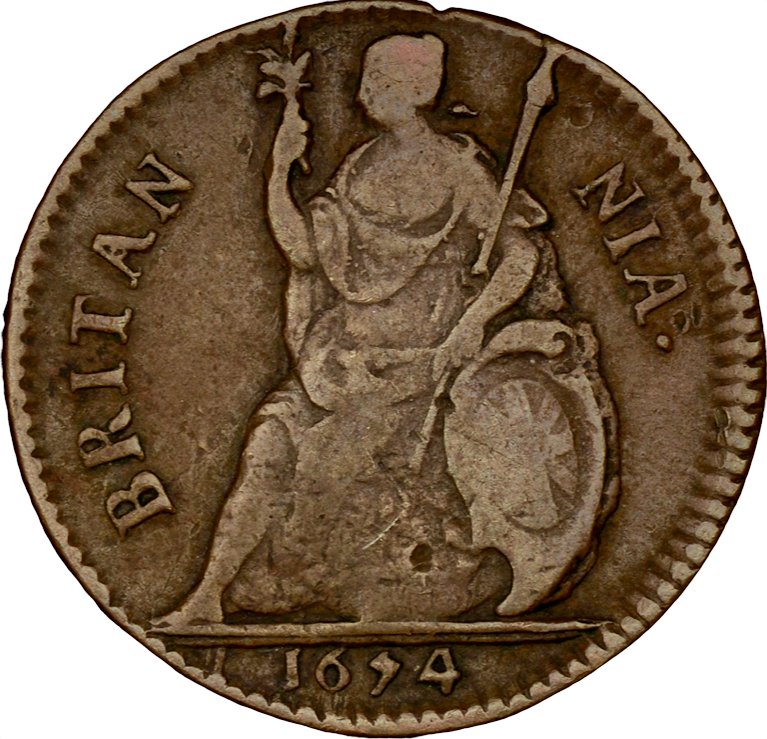 1674 Farthing S3394 BMC 527 Scarce GF/AVF