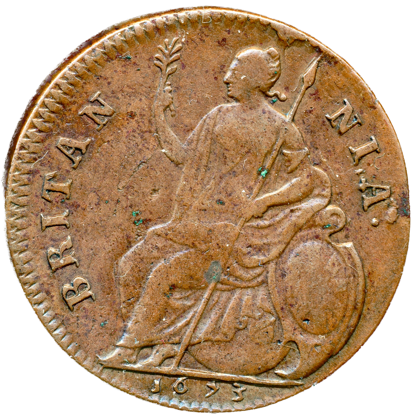 1675/3 Halfpenny S3393 BMC 516 Very Scarce GF/AVF