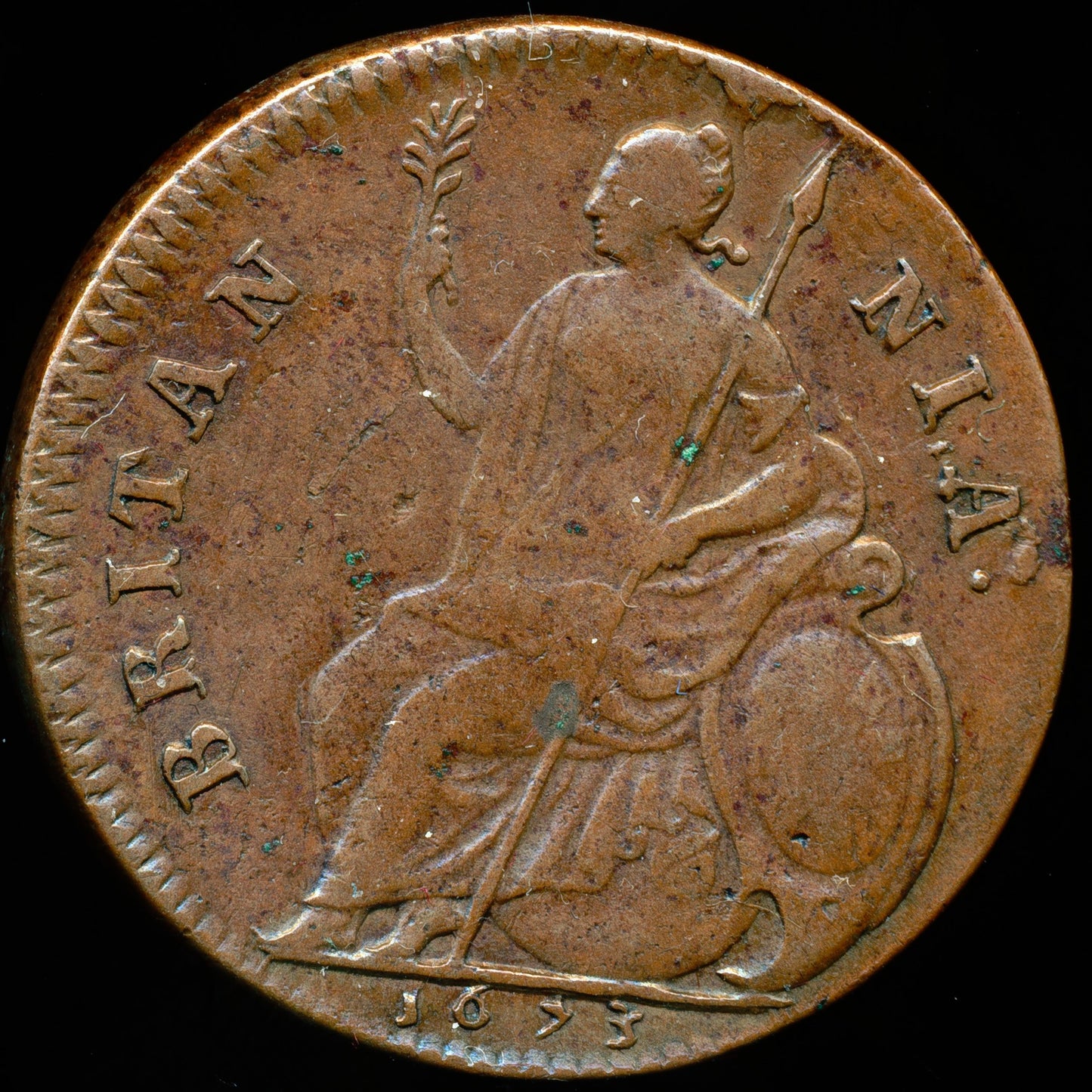 1675/3 Halfpenny S3393 BMC 516 Very Scarce GF/AVF