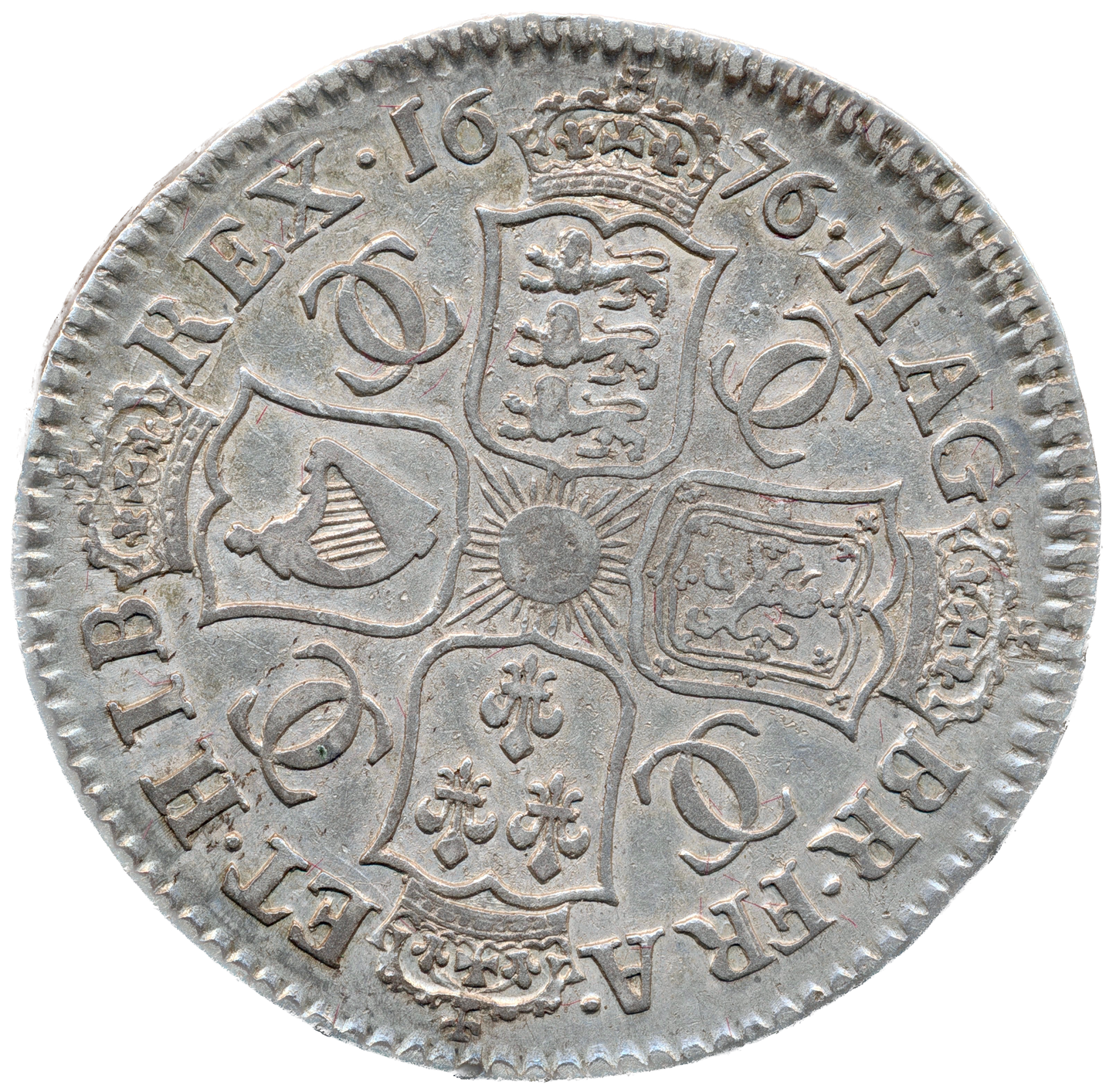 1676 Halfcrown Fourth bust Edge V. OCTAVO S3367 ESC 471 Scarce AVF