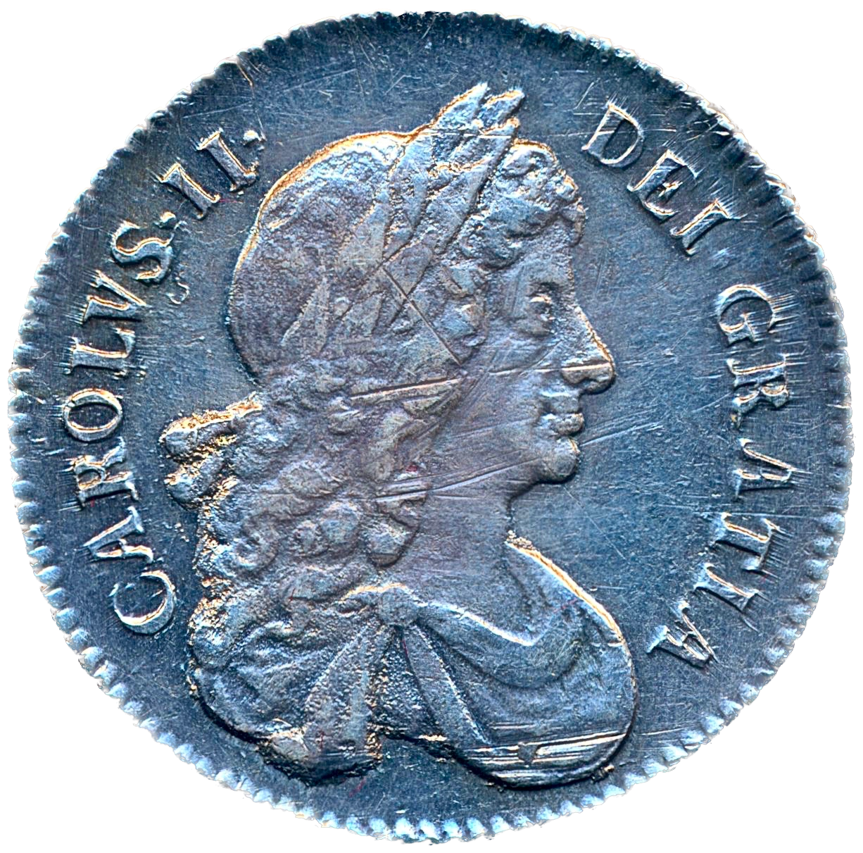1676/5 Shilling Second bust S3376 ESC 539 Rare GVF