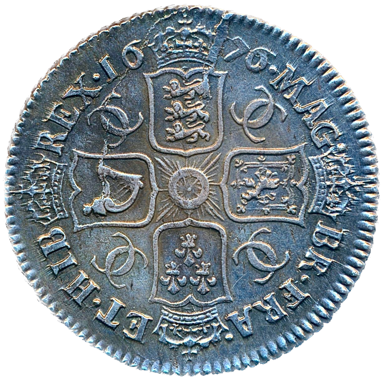 1676/5 Shilling Second bust S3376 ESC 539 Rare GVF