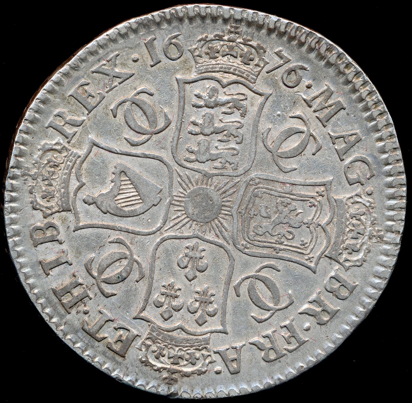 1676 Halfcrown Fourth bust Edge V. OCTAVO S3367 ESC 471 Scarce AVF
