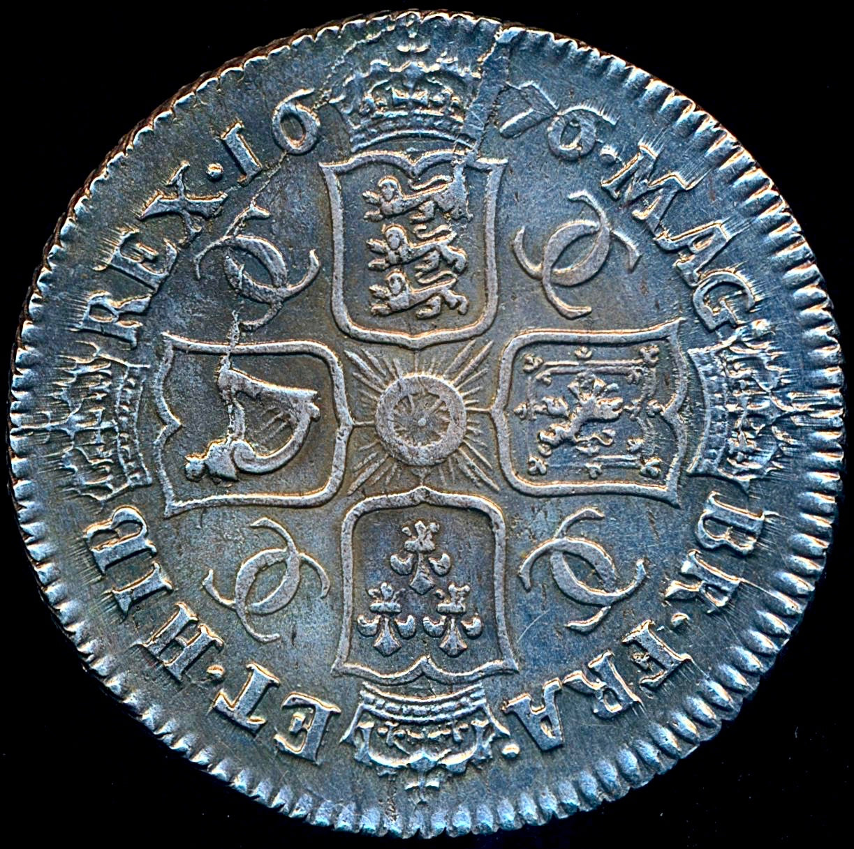 1676/5 Shilling Second bust S3376 ESC 539 Rare GVF
