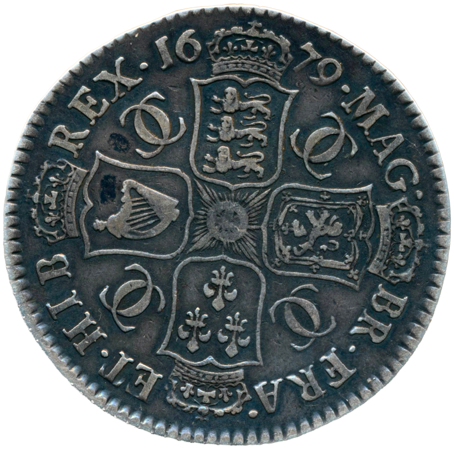 1679 Halfcrown Fourth bust S3367 ESC 487 PRICESIMO error Extremely rare (R3) AVF