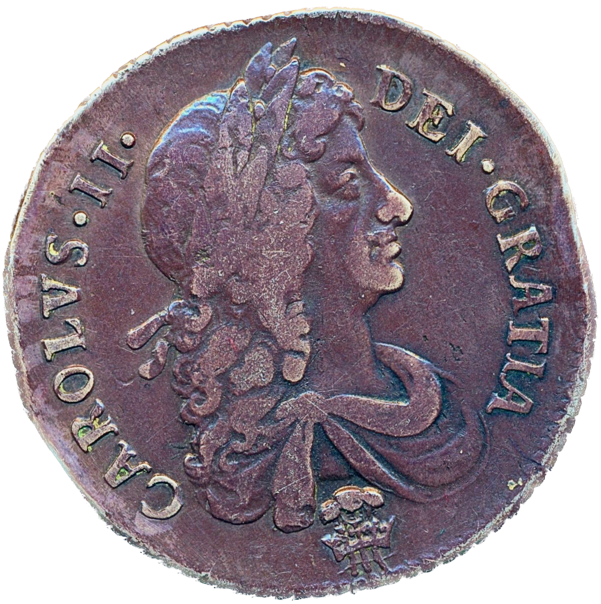 1679 Shilling Second bust Plume below bust S3376 ESC 548 Extremely rare (R3) AVF/VF