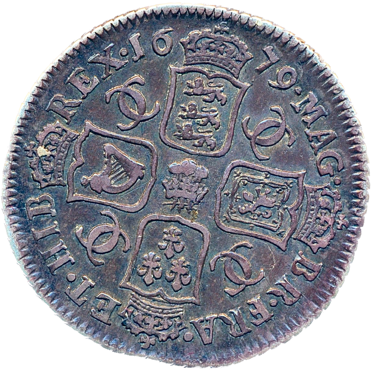1679 Shilling Second bust Plume below bust S3376 ESC 548 Extremely rare (R3) AVF/VF