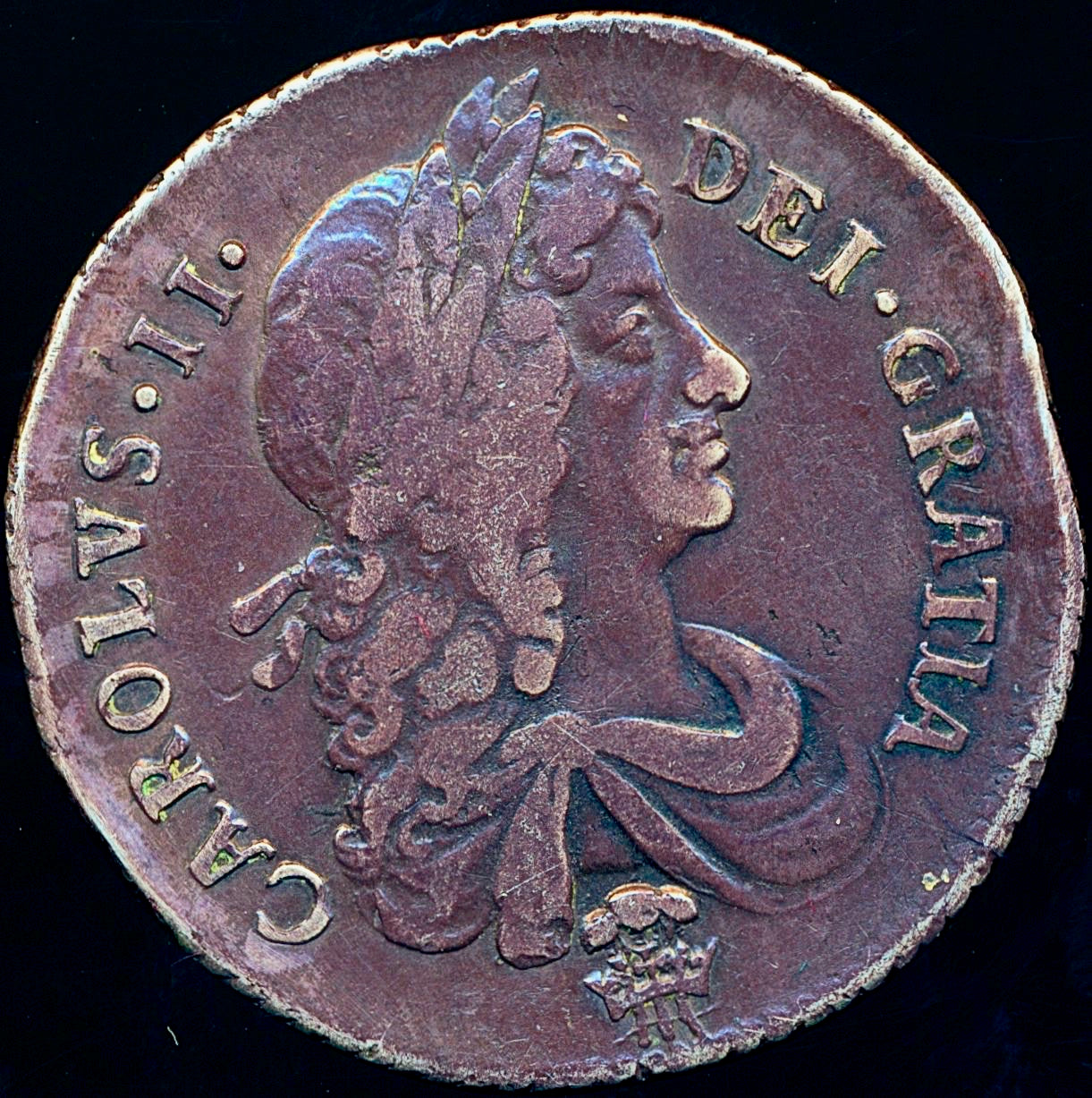 1679 Shilling Second bust Plume below bust S3376 ESC 548 Extremely rare (R3) AVF/VF