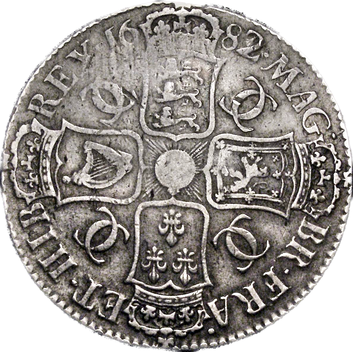 1682/1 Crown Fourth bust S3359 ESC 418 QVRRTO edge Very rare (R2) AVF