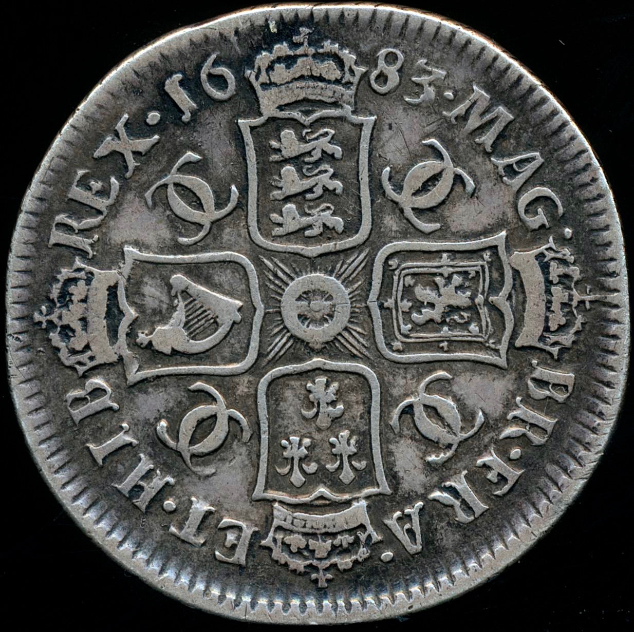 1683 Shilling Fourth bust S3381 ESC 558 Very rare (R2) GF