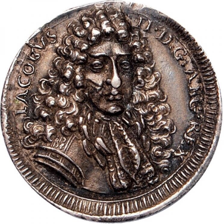 1685 Accession of James II 18mm silver medal E272 MI 604/5 Extremely rare GVF
