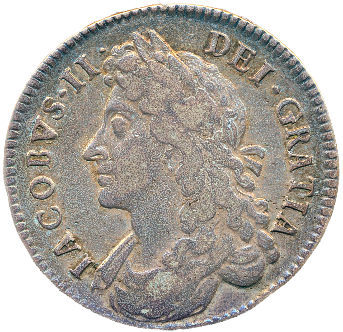 1686 Halfcrown First bust Edge TERTIO S3408 v over b in iacobvs ESC 752var NVF